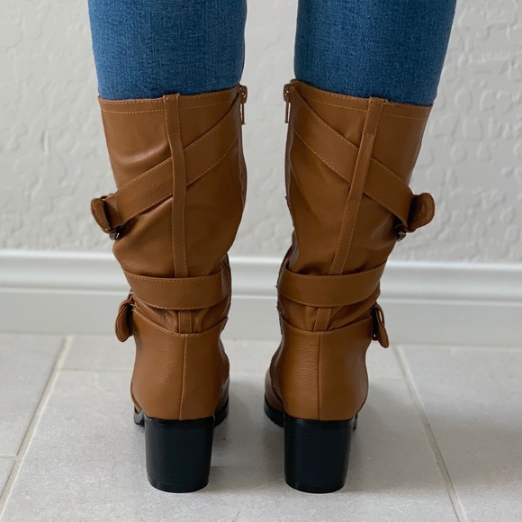 NIB Kitten Chunky Heel Buckle Wrap Mid Calf Boots - Picture 6 of 7